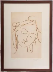 Woman's face, multiple on paper by Primo Conti, framed, offered Jun 2026