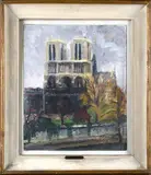 Carlo Vitale, View of Notre Dame in Paris, 1959, Oil on cardboard