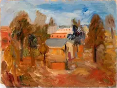 Mario Mafai, Landscape with houses and trees, 1926