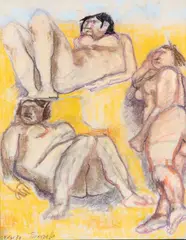 Fausto Pirandello, Three female nudes, 1970