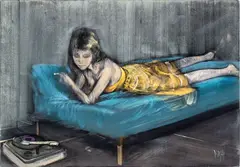Alberto Sughi, Girl lying down with a cigarette and a record player