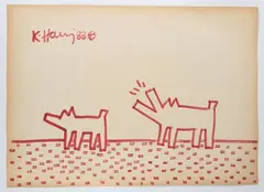 Keith Haring, "S.T." Dog and Barking Dog, 1988, On the back various stamps: Galleria Lucio Amelio