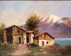 Leonardo Roda, Mountain landscape with farmhouse and a lake