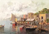 Nicolas De Corsi, Landscape with dock, boats and shops