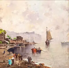 Nicolas De Corsi, Seascape with fishermen and sailing boats