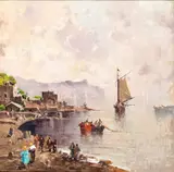 Nicolas De Corsi, Seascape with fishermen and sailing boats