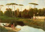 Scipione Vannutelli, Landscape with lake and figures