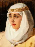 Lodovico Pogliaghi, Female portrait in traditional Oriental Costume, Oil on cardboard