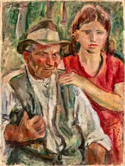 Portrait of an Elderly Man with a Little Girl by Luigi Montanarini, 1930, offered May 2026
