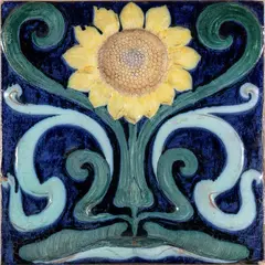 Galileo Chini, Tile with sunflower decoration, On the back stamp A.D.C.F.: Arte della Ceramica Firenze