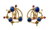 Alberto Zucchetta, Gold earrings with lapis lazuli and rubies, 18k yellow gold