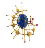 Alberto Zucchetta, Gold lapislazuli and rubies brooch, 1971, yellow gold