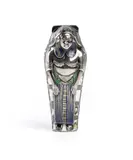 Sotiro Bulgari, Italian solid silver and enamel sarcophagus, with enamels in blue and green tones and gilding on the inside. Stamped ‘S. BULGARI’ – ‘ROMA’.