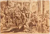 Guido Reni, Saint Roch distributing alms to the poor, after Annibale Caracci, Brown ink