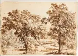Rodolfo Fantuzzi, Landscape with trees, Brown ink