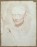 Louis-Pierre Deseine, Tête d'Écorché (The Flayed Man), Red chalk on laid paper with watermark (“grape cluster” and countermarked with the letters CM alternated with