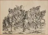 Hans Burgkmair il Vecchio, Knights with feathered hats, Woodcut