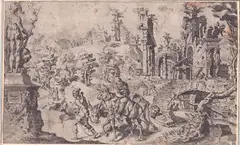 Maarten van Heemskerck, Flight into Egypt, Etching