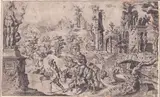 Maarten van Heemskerck, Flight into Egypt, Etching