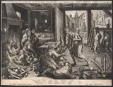 Jan (Johannes) Sadeler, Pauperibus mors grata venit..., after Johannes Stradanus, Engraving
