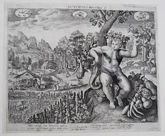 Adriaen Collaert, Autumnus Baccho, after Marteen de Vos, Anonymous contemporary copy after the work by Adrien Collaert. Etching