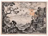 Frédéric Scalberge, Landscape with ruins, Etching