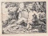 Laurent de La Hyre, Three cherubs with a barrel of wine, Etching