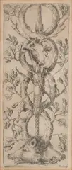 Stefano della Bella, Ornamental panel with two boar heads, from "Ornamenti o grottesche", Etching