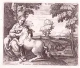 Carlo Cesio, Lady and the Unicorn, after Annibale Carracci, Engraving