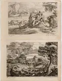 Michel Corneille, River Landscape | Arion Saved by a Dolphin, after Annibale Carracci, Set of two engravings from the series Recueil de