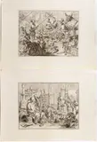 Filippo Vasconi, Il Platon de pulcinella fra suoi portici... | Per cert'infermità fiera e nascosa..., da Pier Leone Ghezzi, Set of two prints. Etching