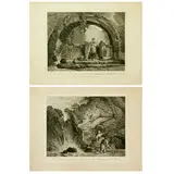 Claude Augustine Pierre Duflos, View of a waterfall on the banks of the Tiber near Rome | View of the remains of the bridge that led to the house of Maecenas in Tivoli, Etching and engraving