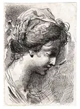 Gaetano Gandolfi, Head of a woman in profile, Etching