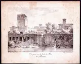 Constant Bourgeois, View of the banks of the Tiber in Rome, 1817, Lithograph