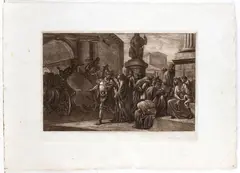 Scene with Roman soldiers and quadriga by Luigi Ademollo, Etching and aquatint in brown ink, offered Apr 2026