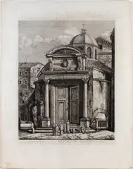 Luigi Rossini, View of the Temple of Remus, Etching