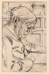 Umberto Boccioni, Maria Sacchi reading, 1907, Etching and drypoint