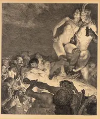 Otto Greiner, Der Teufel zeigt das Weib dem Volke, 1898, Lithograph