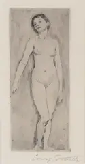 Lovis Corinth, Standing female nude, 1896, Drypoint