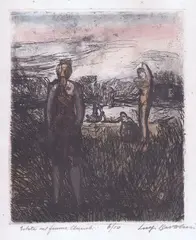 Luigi Bartolini, Estate nel fiume Chienti, Etching on chine-collé