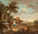 Landscape with fountain, shepherds and flocks by Francesco Zuccarelli, Oil on canvas, offered Apr 2026