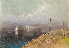 Landscape with sailboats by Nicolas De Corsi, 1943, offered Apr 2026