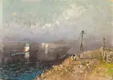 Nicolas De Corsi, Landscape with sailboats, 1943