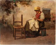 Tito Corbella, Young woman sewing