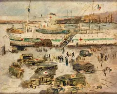 Landscape with harbour by Luigi Surdi, offered Apr 2026