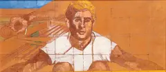 Lorenzo Tornabuoni, In memory of Alexander Deineka, 1971, On the back a label from Galleria Il Gabbiano in Rome