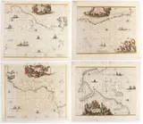 Frederick de Wit, [Africa - carte nautiche] Occidentalior Tractus Indiarum Orientalium | Tractus Littorales Guineae a Promontorio Verde | Cimbebas et Caffariae Littora a Catenbela ad Promontorium Bonae Spei | Barbariae, lotto di quattro mappe nautiche della costa africana. etching and bulino