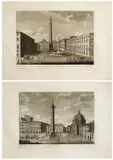 Pietro Ruga, Veduta della Piazza e Colonna Antonina | Veduta della Colonna eretta dal Senato Romano in onore dell'Imperatore Trajano, lotto di due incisioni. etching and bulino
