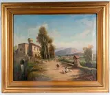Achille Carelli, Landscape with farmers and herds, framed