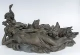 Emil Fuchs, Nymph with cupid, bronze centerpiece sculpture, State of preservation: good.